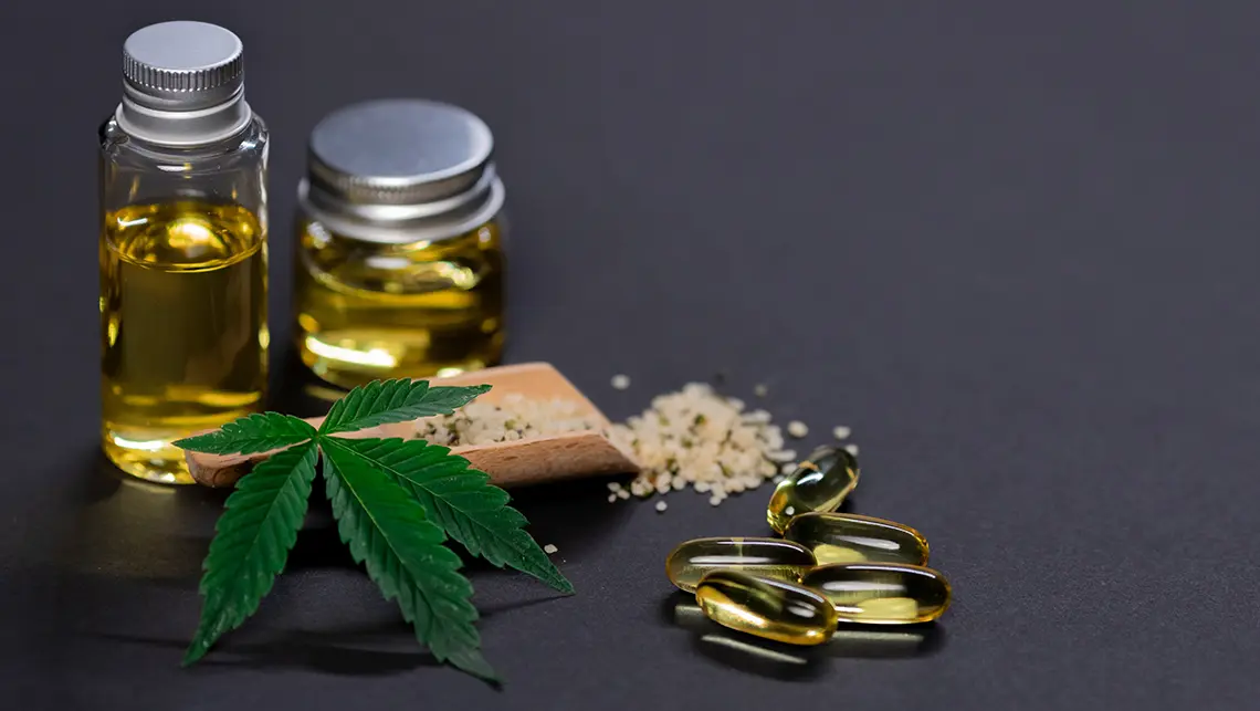 Medical Marijuana products on a grey background